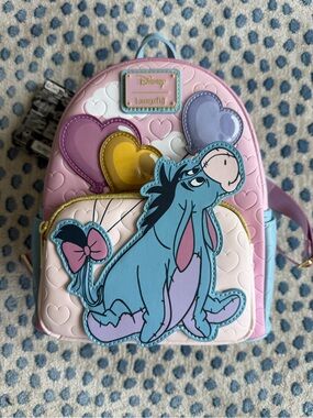 Loungefly Pink & Blue Eeyore Kids Mini Backpack with Heart Balloons